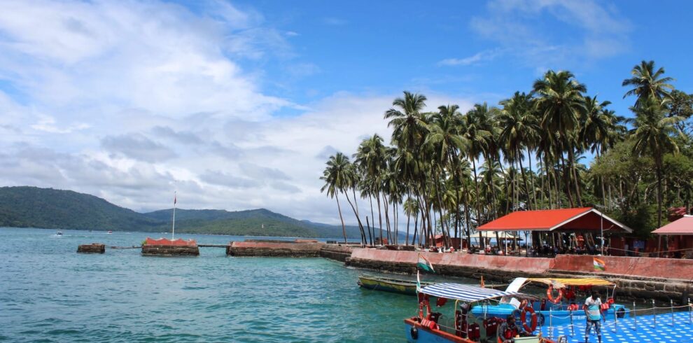 boat and people near dock and trees